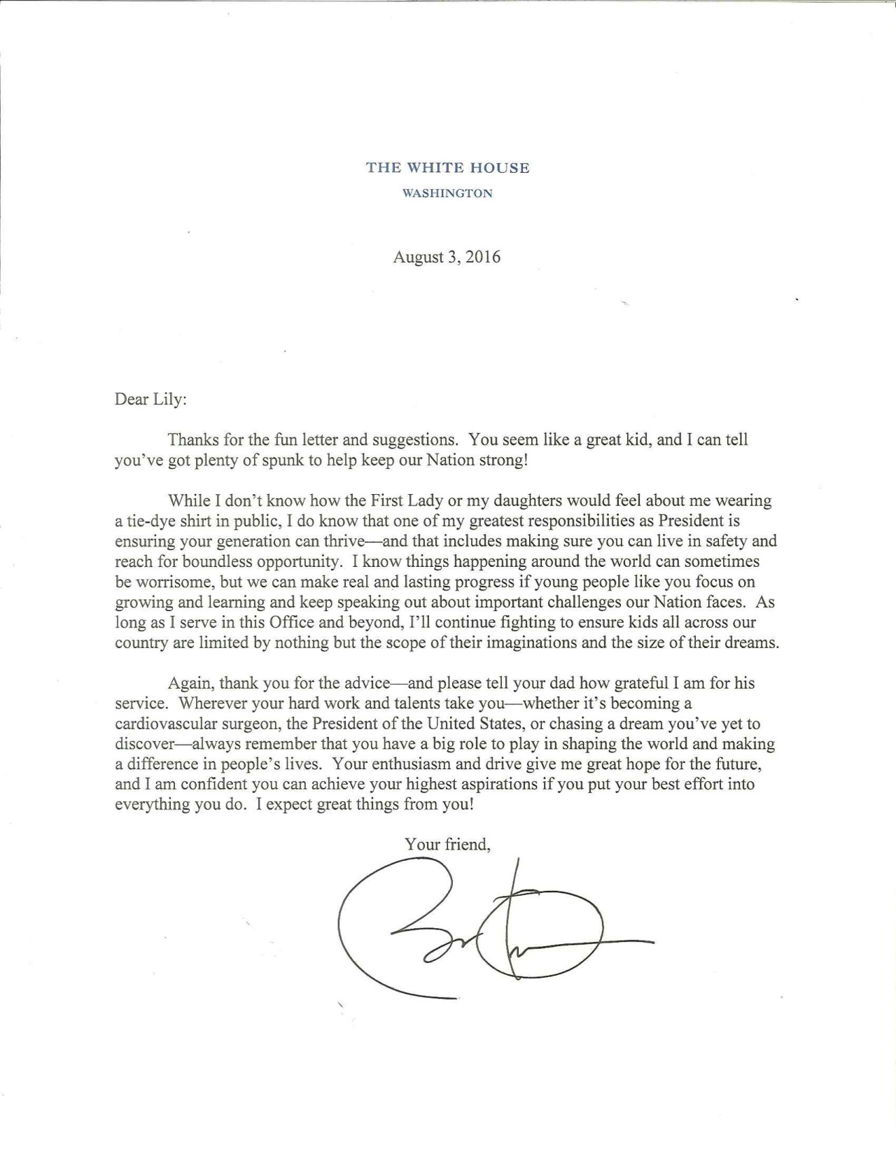 Letters to President Obama