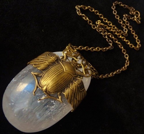plavalaguna: Egyptian Revival - Calcite with Brass Scarab.