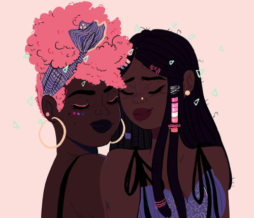 i drew a Nigeria lesbian and her bi gf for last day of pride, but imposting today because I’m a mess