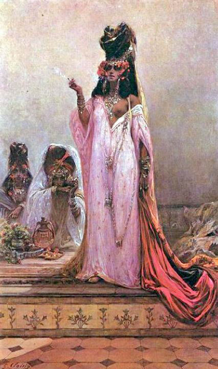 Harem woman smoking a cigarette by Georges Jules Victor Clairin