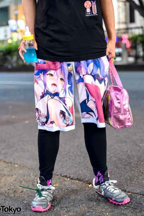 20-year-old Kamisugiruneko on the street in Harajuku wearing Japanese otaku-inspired fashion with a 