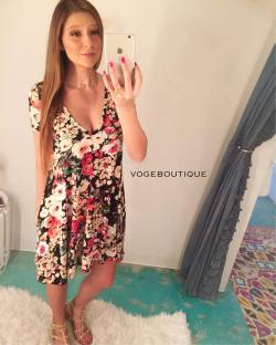 fittingroomselfie:  NEW ARRIVALS flowing in like this fun â€˜Flower Flowâ€™ dress!! Itâ€™s ultra soft and of course thereâ€™s POCS&gt;&gt;&gt; Get it while it lasts in S,M,L for ุ!! Shop online, swing by VOGE, comment, call 210.254.9297, or iMessage