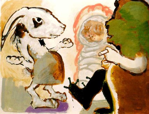 doubleyew2: Paula Rego, Pregnant Rabbit Telling Her Parents, 1982