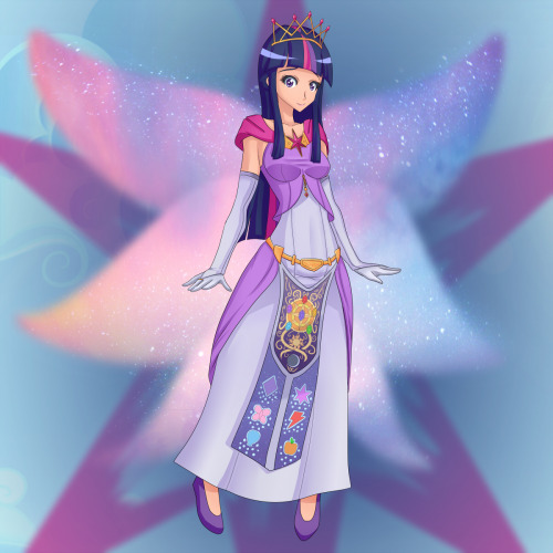 Princess Twilight, with an outfit inspired by Twilight Princess. Go figure. In celebration of Season 4 today. Yep. That’s what alicorn wings look like. I’ll get to drawing Luna, Celestia, and Cadance eventually (probably in that order). Elf-ea