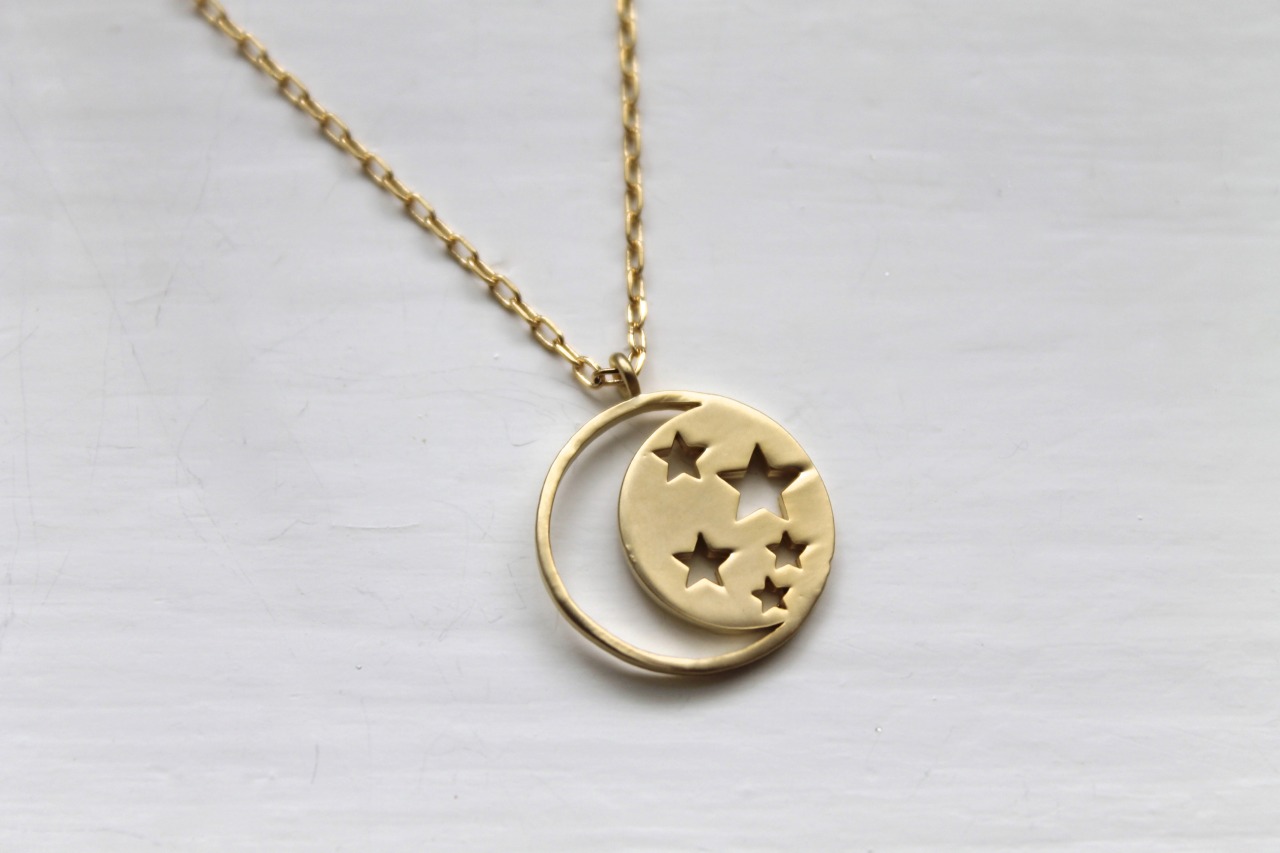 jeziejewelry:  Crescent Moon Necklace | Tiny Star Necklace | Night Sky Necklace 