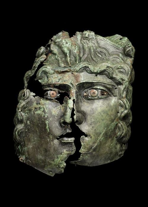 chaoticnutcase:Roman Cavalry mask found in Gotland,Sweden eyes were added in 4th-5th century