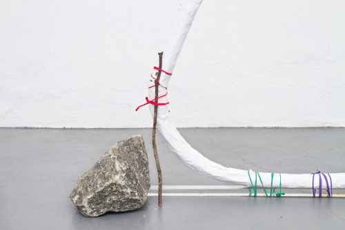 Presentimientos, paper mache, plexiglass, branches, rocks, balloons, 2018, on view at AiR Sandnes, S