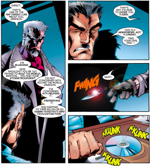 Bastion tries to buy off Jameson with information on the X-Men and their associatesUncanny X-Men #34