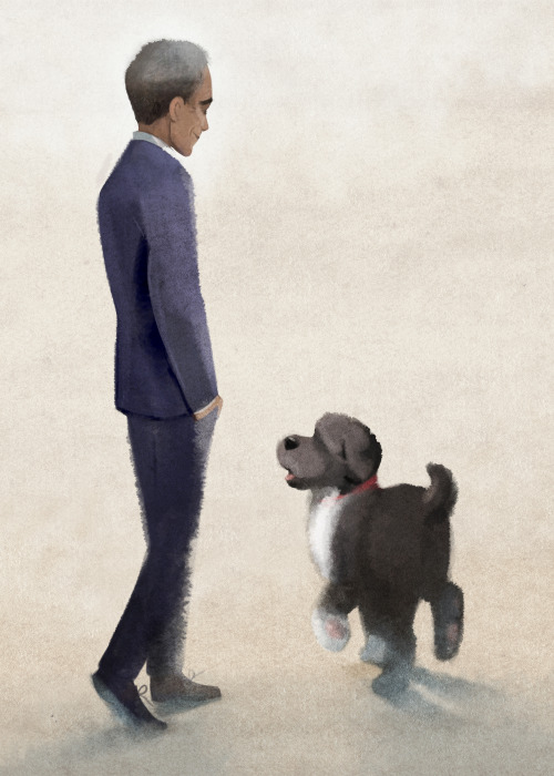I little illustration of Barack Obama and Bo. Whether or not I agreed with his politics, I always fe