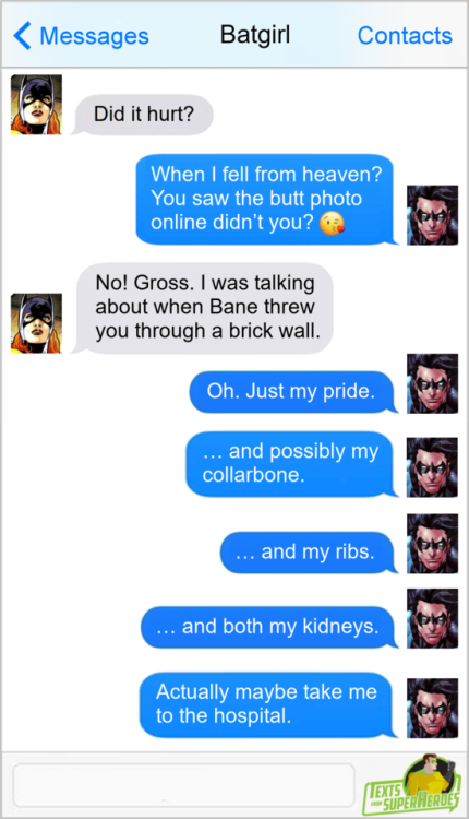 fromsuperheroes:Texts From Superheroes: Yeah It Hurt