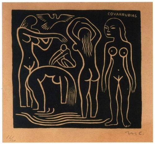 youcannottakeitwithyou:Miguel Covarrubias (Mexican, 1904 — 1957)Women bathing nude in the rive