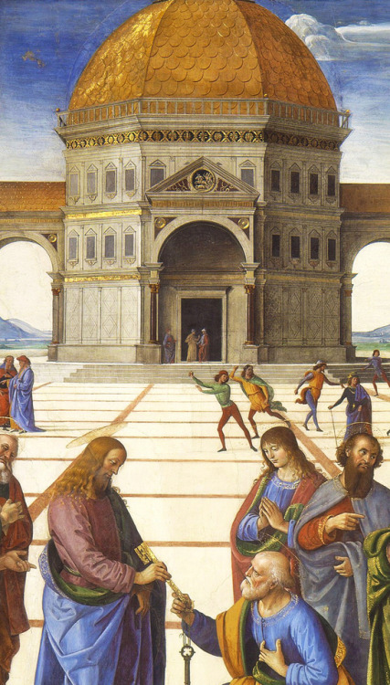 Pietro Perugino, Delivery of the Keys (detail), 1481–1482This fresco from the north wall of the Sist