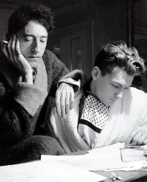 wehadfacesthen:French artist/writer/filmmaker Jean Cocteau and his lover actor Jean Marais, Paris, 1