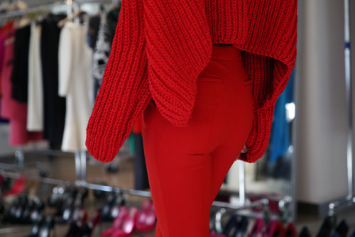 Set the tone in carmine separates.