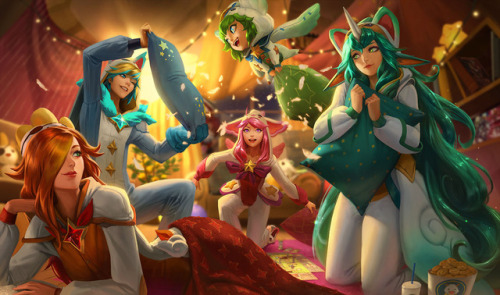 aurelion-solar: Pajama Guardians Miss Fortune, Ezreal, Lux, Lulu &amp; Soraka