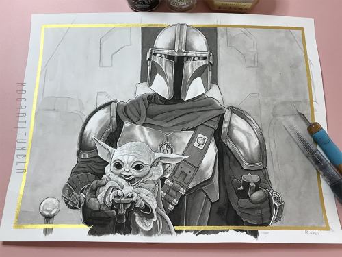 In observance of #MayThe4th, sharing with you guys some recent inky Mando and Mando and Grogu portr