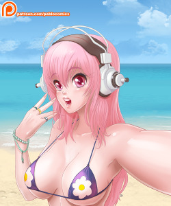 pablocomics:  Super Sonico. Drawn for my patreon backers, the version without watermark is exclusive just for my patrons   Here is my Patreon Account http://www.patreon.com/pablocomics