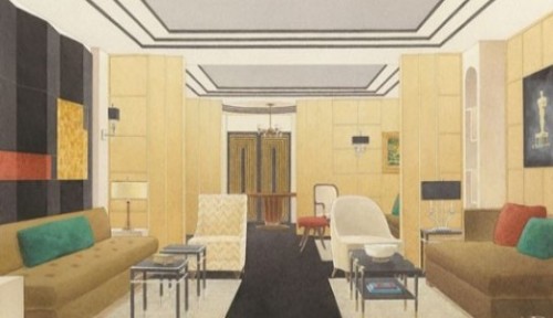 {Actually quite happy with the rendering of this year’s Oscars Green Room. Designed by archite