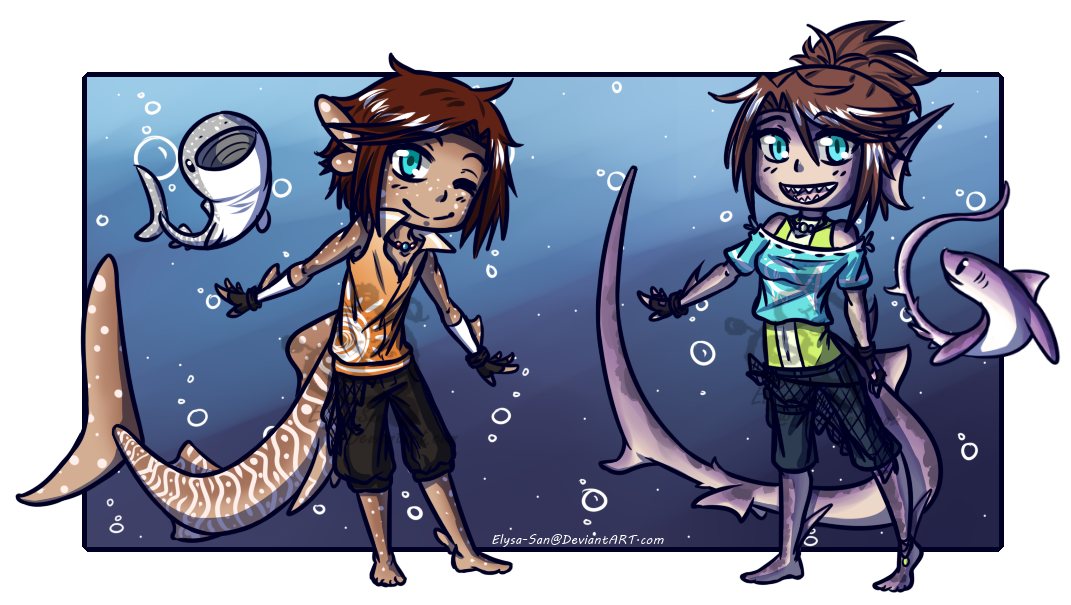 My characters Elgon and Nakisa as shark kemonomimis