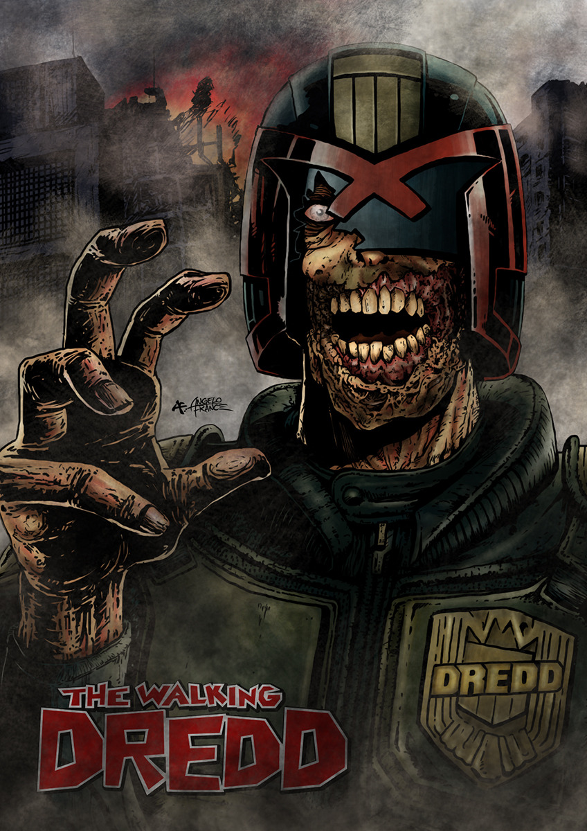 2000adonline:  Deadly mash-up: The Walking Dredd by Brazilian artist *AngeloFrance