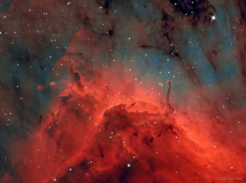 humanoidhistory:Pillars and jets in the Pelican Nebula, a mere 2,000 light years away from Earth. Cr