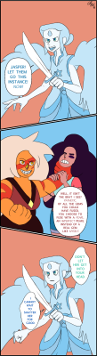 The context is that Steven and Connie were having fun as usual when Jasper comes out of the nowhere and begins to attack! Steven and Connie fused together as Stevonnie and fought Jasper. They bought up a good fight, but Jasper proves to be too much for