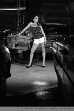 girls-n-cars:  My (Margarita @ https://www.facebook.com/purplecoors) first attempt at pinup photos. Pictures taken by Spike Kilmer with makeup and hair by Stacey Firecracker. Opportunity made available by John Gibbs