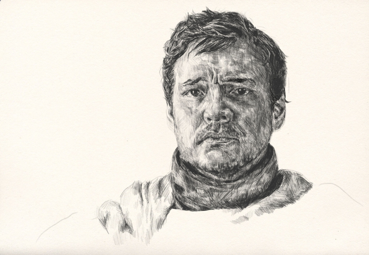 another sketch of a very sad pedro pascal as the mandalorian (yes this scene did completely break my heart no i don’t want 