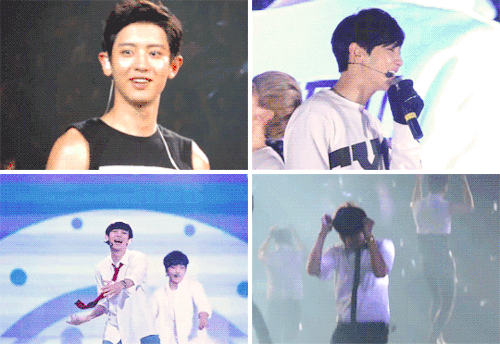 chanyoelpark: A compilation of Chanyeol being all smiley and having fun on stage! ðŸ˜ I wanna wish a very happy birthday to the most cheerful and uplifting person I can think of! ðŸŽ‰ A frown doesnâ€™t belong on your angelic face, and as unrealistic