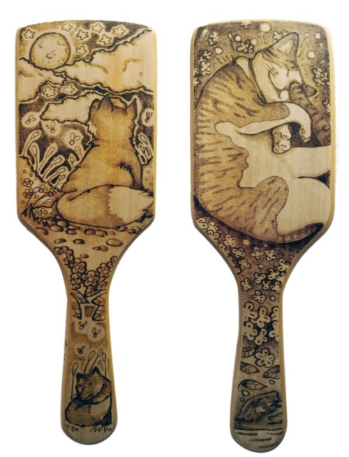 sosuperawesome:Engraved Wood Hairbrushes by Chibi Pyro Fable on Etsy