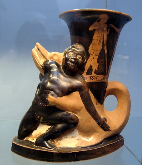 Rhyton in the shape of a crocodile devouring an African.  Attributed to the potter Sotades and the S