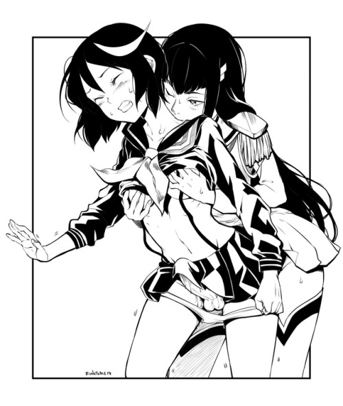 Lady Satsuki caressing her little sister’s body while her beautiful cock is inside her, making Ryuko