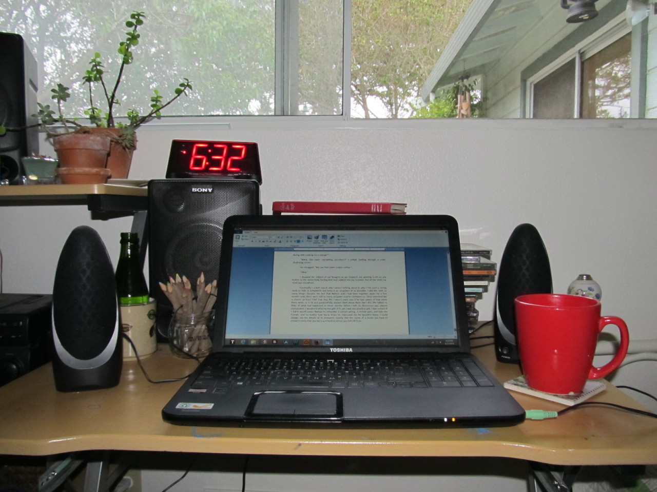 My &ldquo;5pm Writing&rdquo; workplace. Yes I see the clock, I just always