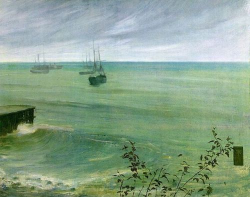 artist-whistler: Symphony in Grey and Green: The Ocean, James McNeill Whistler Medium: oil,canvashttps://www.wikiart.org/en/james-mcneill-whistler/symphony-in-grey-and-green-the-ocean-1872 