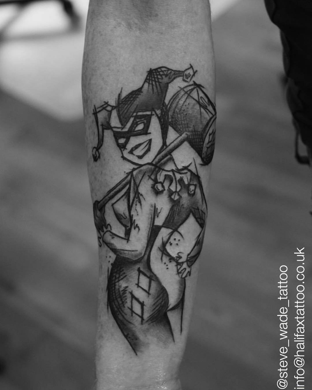 prompthunt tattoo design of margot robbie as harley quinn with a little  smile holding ace card in the style of den yakovlev realistic face  beautiful face black and white realism tattoo hyper
