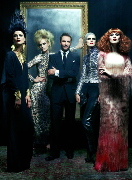 Tom Ford and models, Spring Summer Collection 2011, Photo by Steven Meisel, Vogue, December, 2010. T