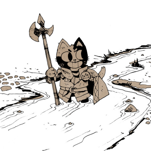 kyleferrin:Inktober 2017 day 5: a cat knight making her way through a stream.Bonus: 2 reveal po