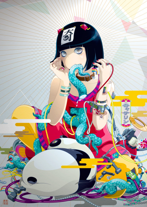 animeclay:  Hiroyuki Takahashi  (タカハシヒロユキ) Using the figure/model as a structure for designing a sculptural environment of surreal, Japan-heavy, technophile fashion, illustrator/designer Hiroyuki Takahashi creates limitless works with