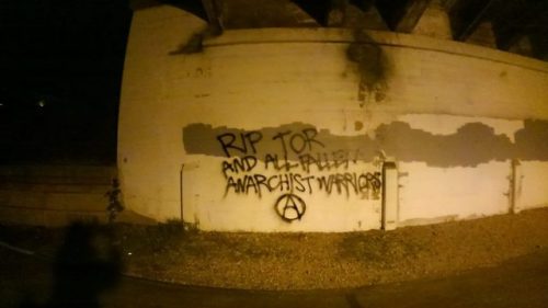 May 2018 - Graffiti in Minneapolis in memory of our comrade Toor who has recently fallen.Toor was an