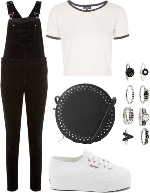 Untitled #268 by fashionbygemma featuring a black ringTopshop crop top, €17 / Black jumpsuit, €37 / 