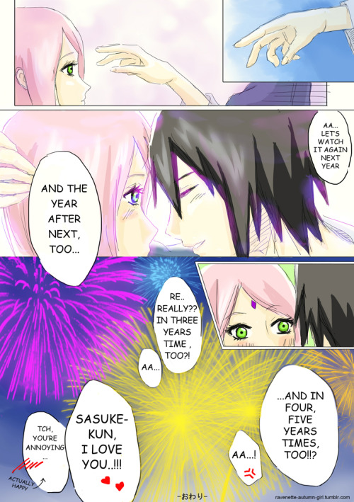 ravenette-autumn-girl:  This is the happy ending version continuation of THIS This one is taking part after Sasuke came back home for good from his journey to redemption. I hope you like it ^___^ Enjoy! 