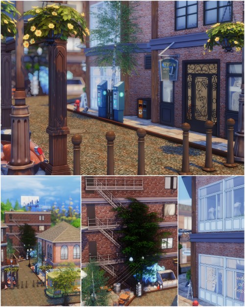 starrysimsie:Hey everyone! I’m so excited to share my shopping street lot with you! This 50x50 lot (