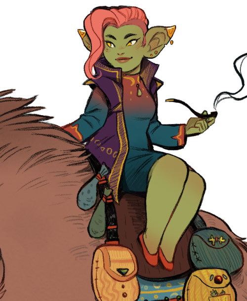 osatokun:  Rhinestone  was kind enought to  commission me to draw my own little goblin Marsh and her big boar!!  I could not be happier <3 <3