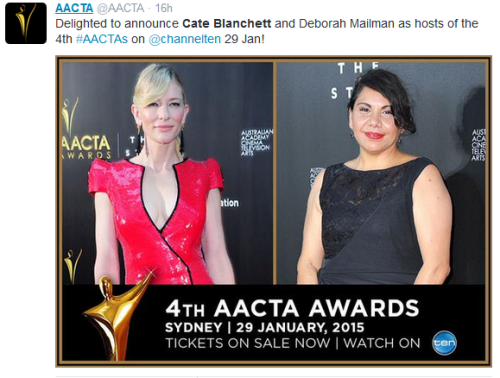 Cate will be hosting this year&rsquo;s AACTA awards with Deborah Mailman.