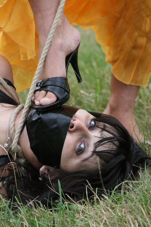 Porn photo Outdoor victory pose over bound and gagged