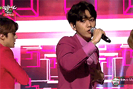 baehkkyun:  black haired baek in pink suit x black leather jacket  