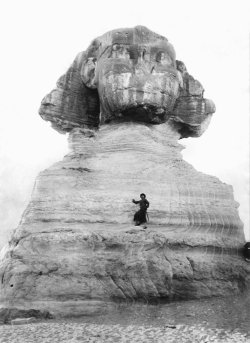 livelymorgue:Feb. 27, 1924: The French actress Cécile Sorel, dwarfed by the “massive, woman-headed, lion-bodied mystery of the ages,” the Sphinx in Egypt. Ms. Sorel, like the enigmatic sphinx, was a source of fascination, if headlines in The Times