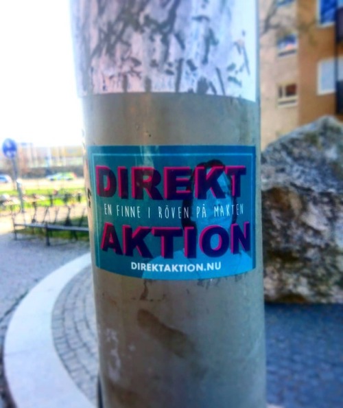 Anarchist stickers seen around Stockholm, Sweden