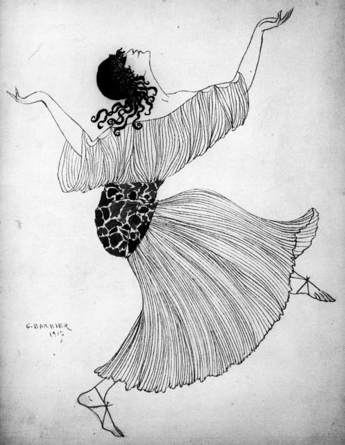 patrickhumphreys:Isadora Duncan, illustrated by Georges Barbier, in a dress resembling the Fortuny D