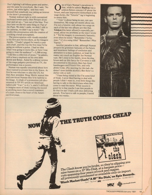 TouchGary Numan remains in contactBy Jim GreenFeatured on the January 1981 issue of Trouser Press.